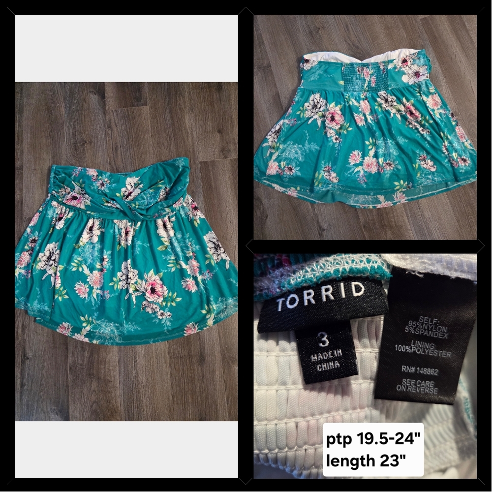 Torrid Size 3 Strapless Floral Teal Top
